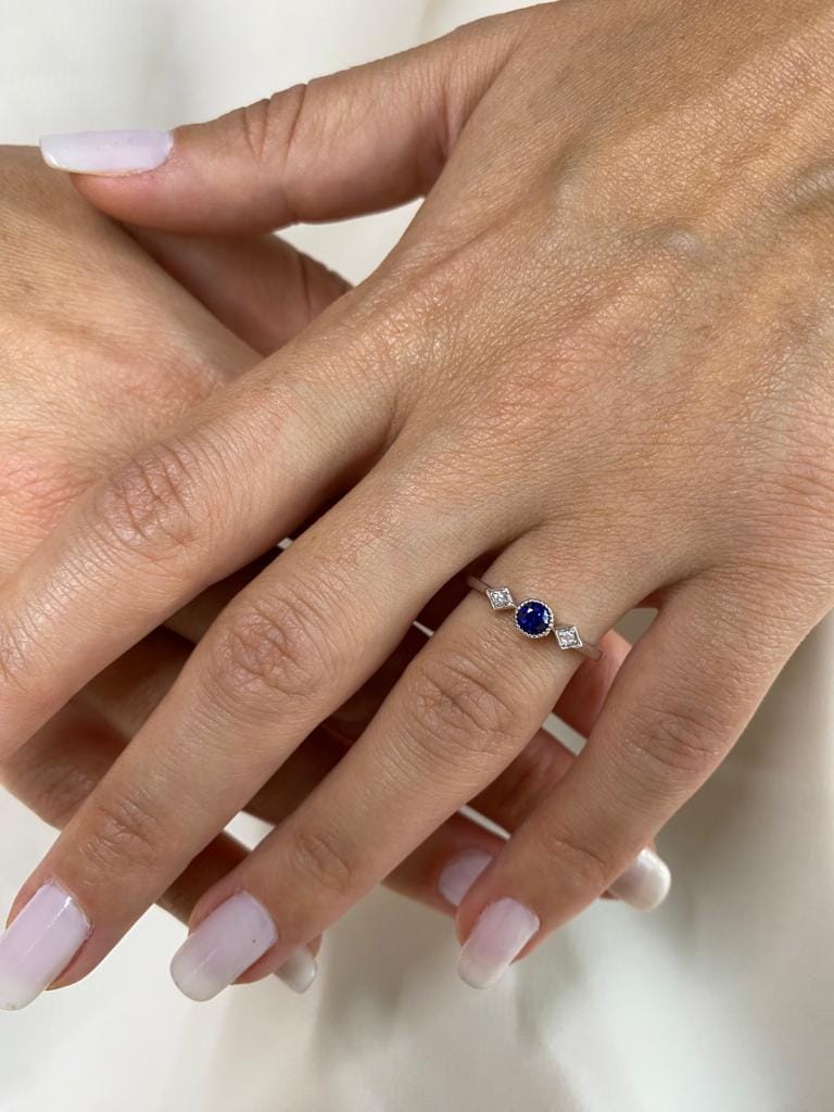 0.30 Karat Pırlantalı Safir Yüzük - Görsel 4