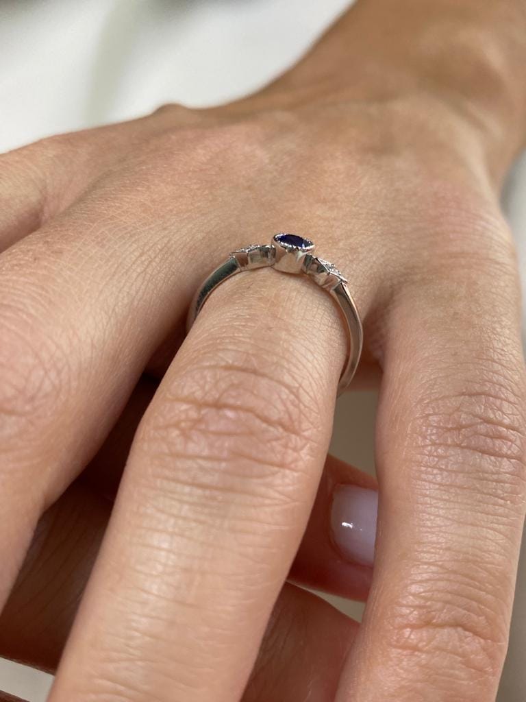 0.30 Karat Pırlantalı Safir Yüzük - Görsel 3